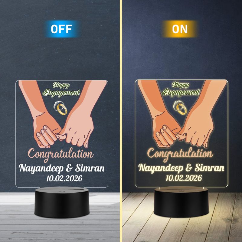 Personalized Happy Engagement LED Night Lamp with Couple Holding Hands Design Warm White Light  Engagement Gift for Friends, Brother, Sister & Colleague